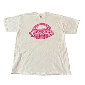 Nhl hockey Buffalo Sabres men’s large T-shirt white all three logos pink jerzees